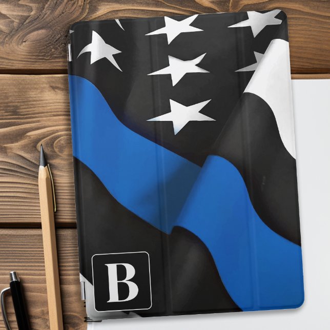 Aangepaste politievlag in blauwe lijn iPad pro cover