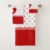 Aangepaste polka dot rode witte achtergrond monogr bad handdoek (Insitu)