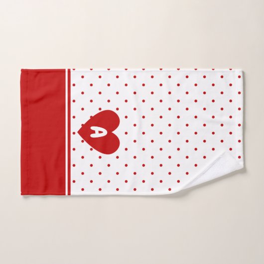 Aangepaste polka dot rode witte achtergrond monogr bad handdoek (Handdoek)