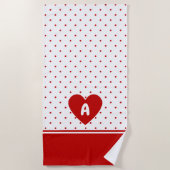 Aangepaste polka dot rode witte achtergrond monogr strandlaken (Voorkant)