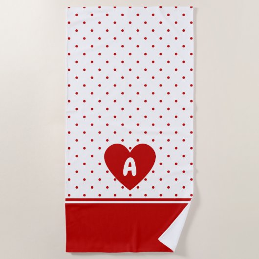 Aangepaste polka dot rode witte achtergrond monogr strandlaken (Voorkant)