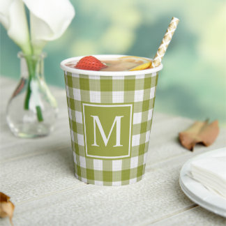 Aangepaste pompoen bladeren groen gingham patroon papieren bekers