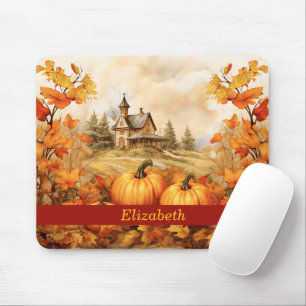 Aangepaste Pompoen Herfst Leaf Church Thanksgiving Muismat