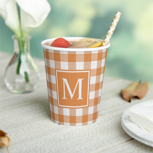 Aangepaste Pompoen Sinaasappel Gingham Pattern Papieren Bekers (Insitu)