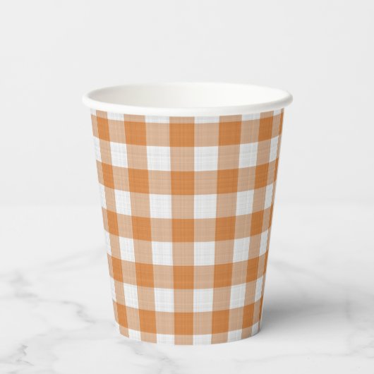 Aangepaste Pompoen Sinaasappel Gingham Pattern Papieren Bekers (Achterkant)