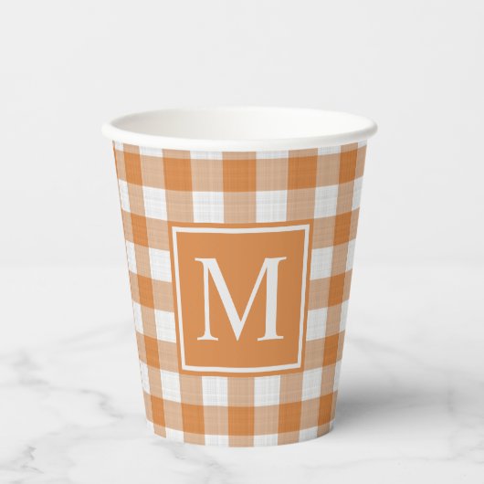 Aangepaste Pompoen Sinaasappel Gingham Pattern Papieren Bekers (Voorkant)
