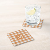 Aangepaste Pompoen Sinaasappel Gingham Pattern Vierkante Kartonnen Onderzetter (Insitu)