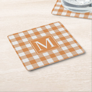 Aangepaste Pompoen Sinaasappel Gingham Pattern Vierkante Kartonnen Onderzetter