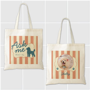 Aangepaste Poodle-foto naam Terracotta strepen Tote Bag