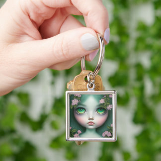 Aangepaste Pop Surrealisme Groene Ogen Bloemen Mei Sleutelhanger