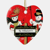 Aangepaste postbus Snowman Couple Keramisch Ornament (Rechts)