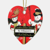 Aangepaste postbus Snowman Couple Keramisch Ornament (Links)