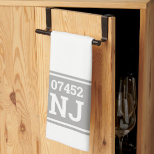 Aangepaste postcode & staat housewarming gift grij theedoek