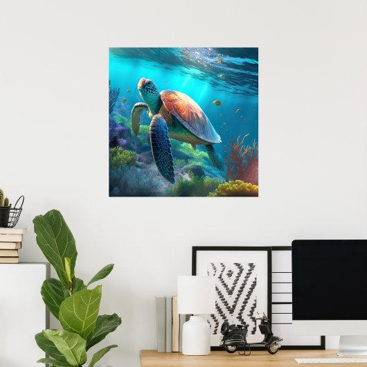 Aangepaste Poster met Zee Schildpad Afbeelding Kus (Thuiskantoor)