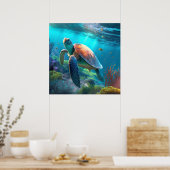 Aangepaste Poster met Zee Schildpad Afbeelding Kus (Keuken)