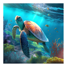 Aangepaste Poster met Zee Schildpad Afbeelding Kus
