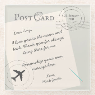 Aangepaste postkaart persoonlijke liefdesnotitie glazen onderzetter