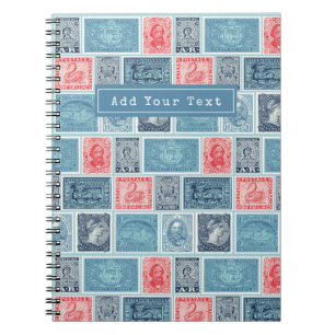 Aangepaste postzegels Blauw  patroon Notitieboek