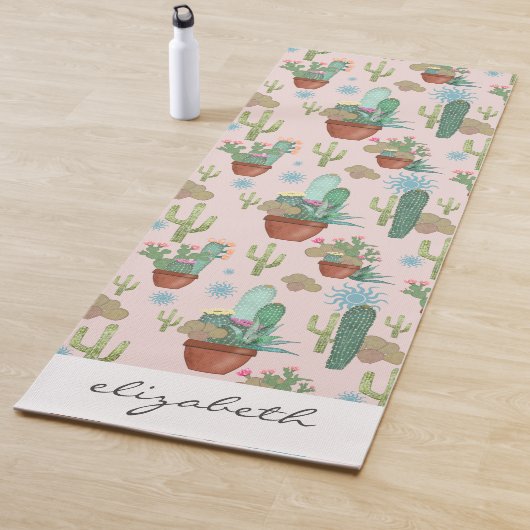 Aangepaste Potted Cacti en Succulenten op Blush Yogamat (In situ)