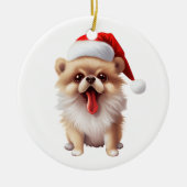 Aangepaste pret pomeranian kerst hond keramisch ornament (Voorkant)