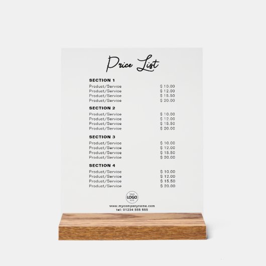 Aangepaste prijslijst of serviceprijzen Modern Acryl Bord (Voorkant)