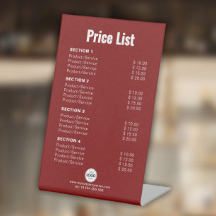 Aangepaste prijslijst voor diensten Eenvoudig Mode Reclamebord Met Voetstuk