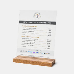 Aangepaste prijslijst voor mobiele notariskosten g acryl bord