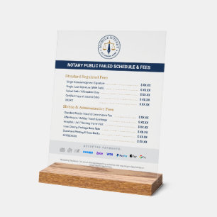 Aangepaste prijslijst voor mobiele notariskosten N Acryl Bord