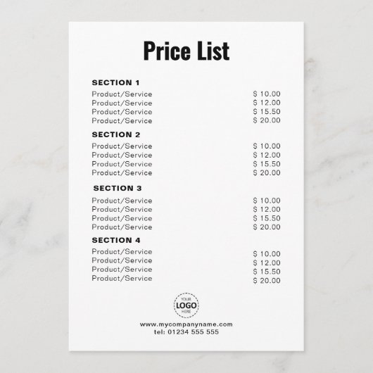 Aangepaste producten/services Eenvoudige witte ser Menu (Voorkant)