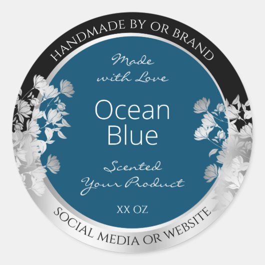 Aangepaste productetiketten Ocean Blue met Silver  Ronde Sticker (Voorkant)