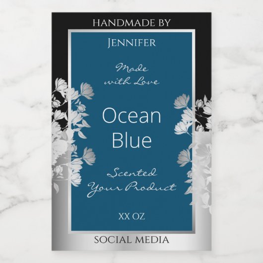 Aangepaste productetiketten Ocean Blue met Silver  Voedselcontainer Etiket (Enkel label)
