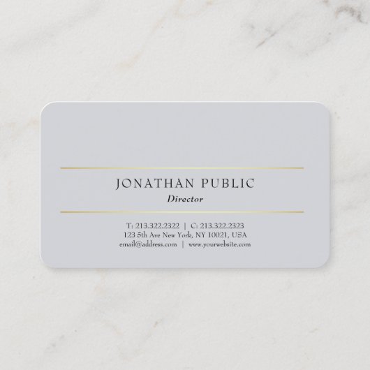 Aangepaste Professionele Modern Grijs Goud Elegant Visitekaartje (Achterkant)