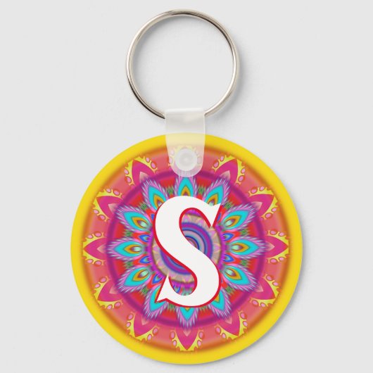 Aangepaste psychedelische initiaal knop sleutelhan sleutelhanger (Voorkant)