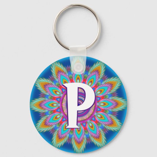 Aangepaste psychedelische initiaal knoppentoets sleutelhanger (Voorkant)