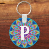 Aangepaste psychedelische initiaal knoppentoets sleutelhanger (Voorkant)