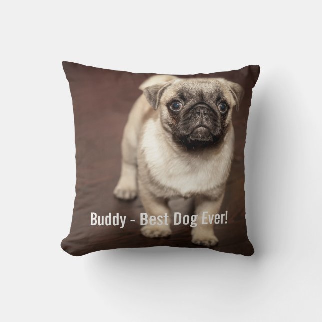 Aangepaste Pug Dog Foto Uw Pug Dog Naam Kussen (Voorkant)
