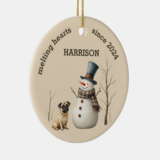 Aangepaste Pug Dog Hart smelten Keepsake Keramisch Ornament (Rechts)