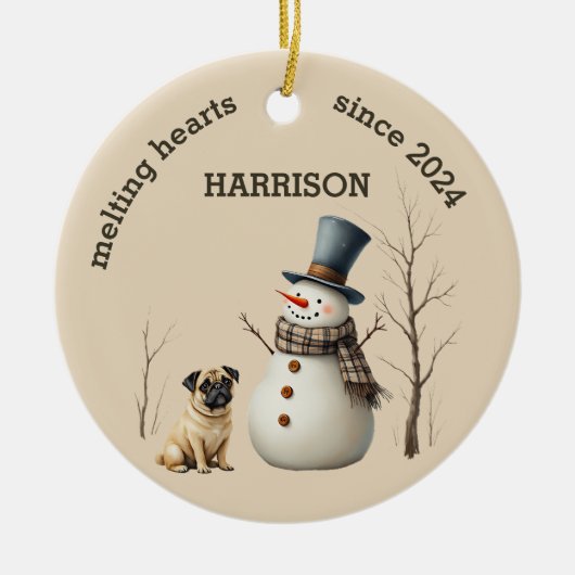 Aangepaste Pug Dog Hart smelten Keepsake Keramisch Ornament (Voorkant)