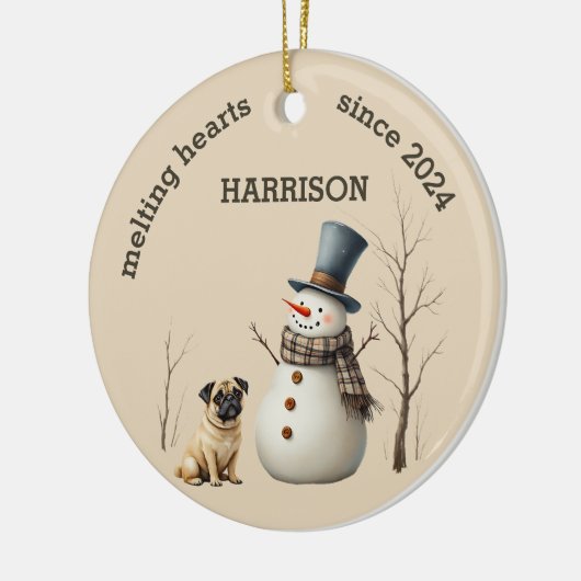 Aangepaste Pug Dog Hart smelten Keepsake Keramisch Ornament (Links)