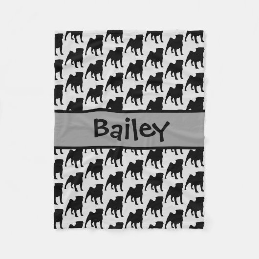 Aangepaste Pug Dog Silhouet Fleece Deken (Voorkant)