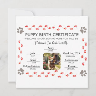 Aangepaste Puppy Geboortecertificaat Feestdagenkaart