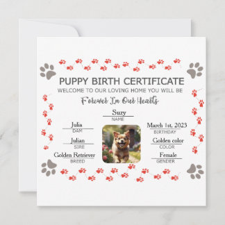 Aangepaste Puppy Geboortecertificaat Feestdagenkaart