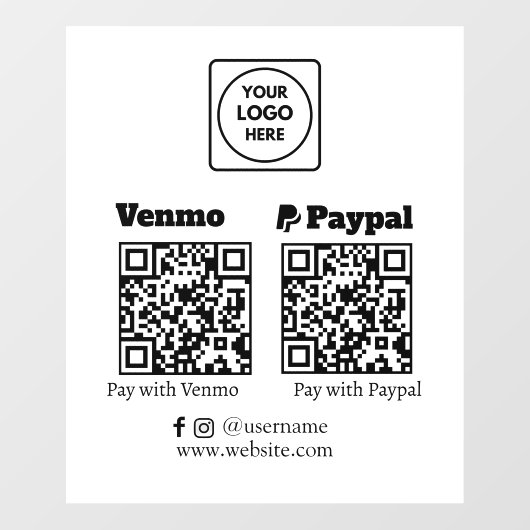 Aangepaste QR-betaling | Venmo- en PayPal-logoweer Raamsticker (Vel)