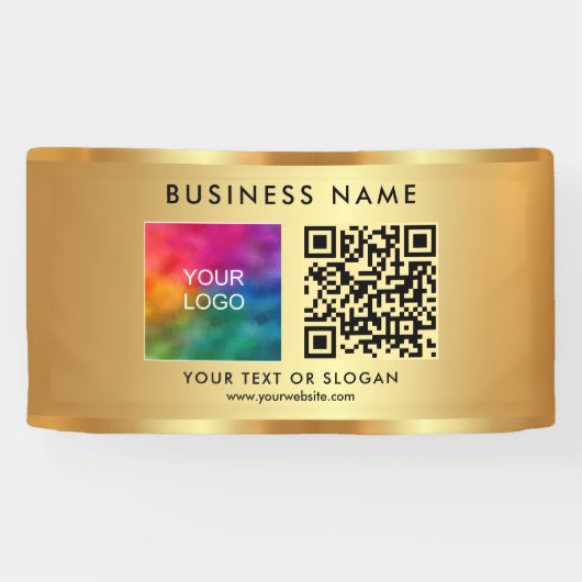 Aangepaste QR Code Bedrijf Logo Naam Gold Indoor Spandoek (Horizontaal)
