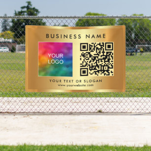 Aangepaste QR Code Bedrijf Logo Naam Gold Outdoor Spandoek