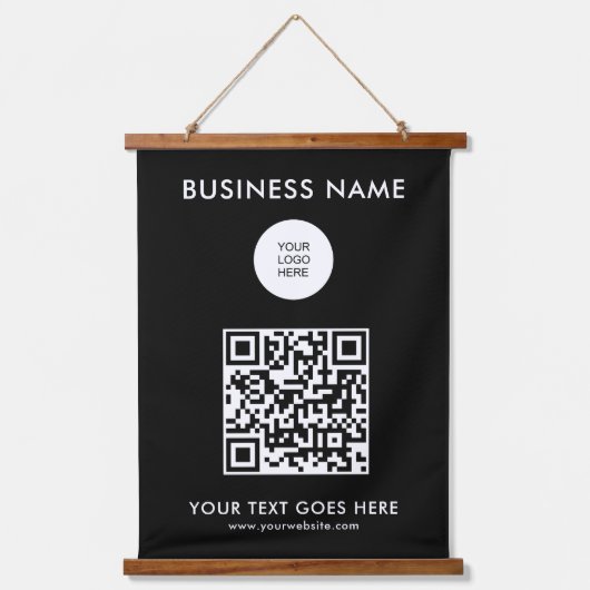 Aangepaste QR-code Bedrijf Logo Tekst Sjabloon Hangend Wandkleed (Voorkant)
