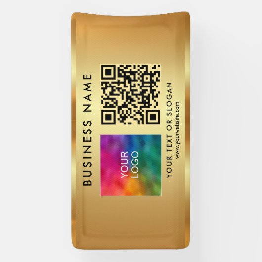 Aangepaste QR-code Bedrijfsnaam Logo Gold Indoor Spandoek (Verticaal)
