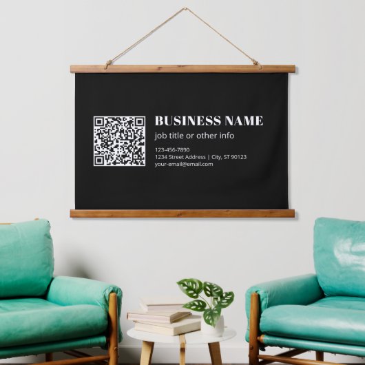 Aangepaste QR-code & Bewerkbare Retro-Moderne Teks Hangend Wandkleed (Woonkamer)