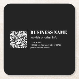 Aangepaste QR-code & Bewerkbare Retro-Moderne Teks Vierkante Kartonnen Onderzetter