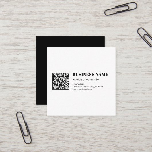 Aangepaste QR-code & Bewerkbare Retro-Moderne Teks Vierkante Visitekaartje (Voorkant / Achterkant in situ)